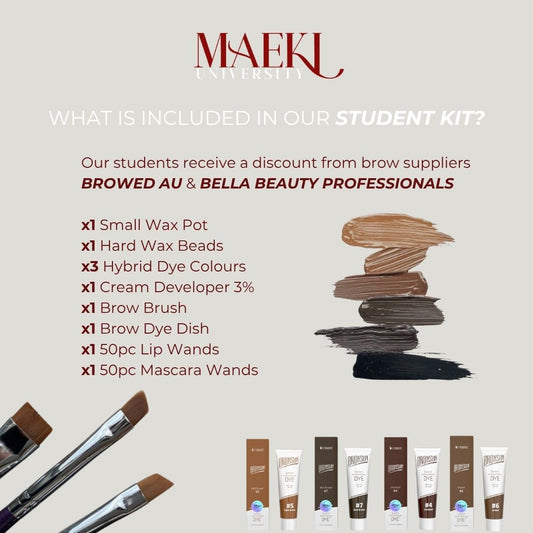 Maeki University student kit information with products and tools displayed.