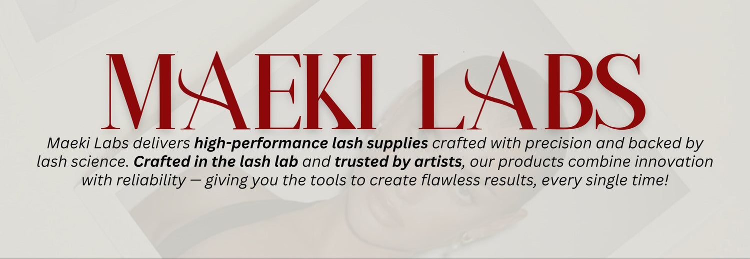 Maeki Labs advertisement with red text on a light gray background
