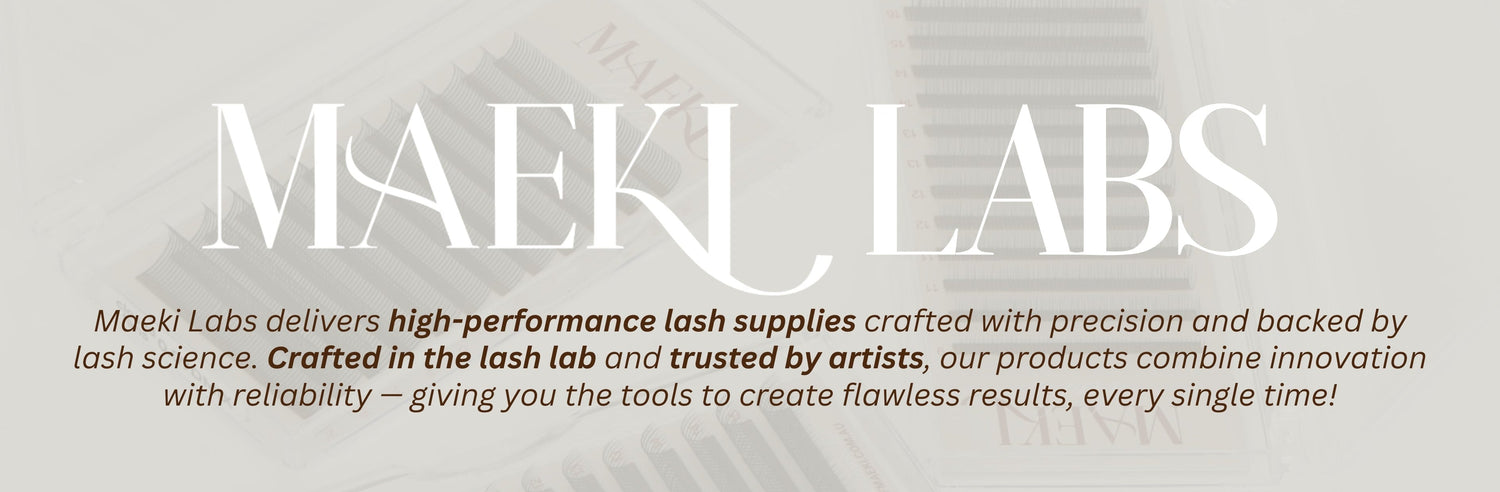 Advertisement for MAEKL LABS with text about high-performance lash supplies.