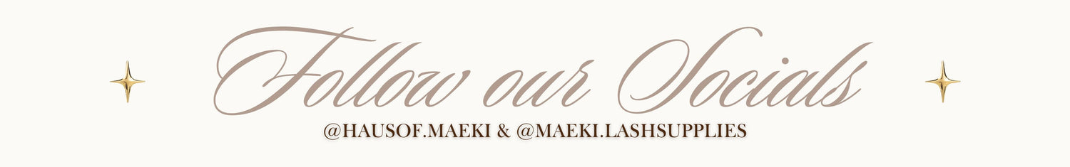 Calligraphy text 'Follow our Socials' with brand names on a white background