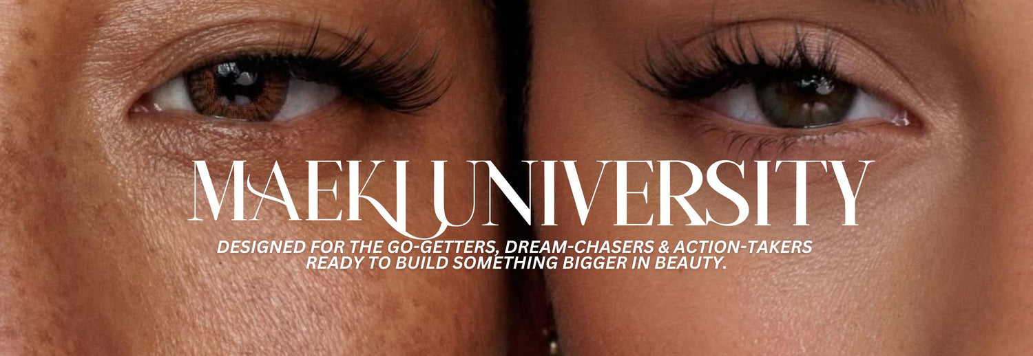 Close-up of two people's eyes with 'MAEKI UNIVERSITY' text overlay.